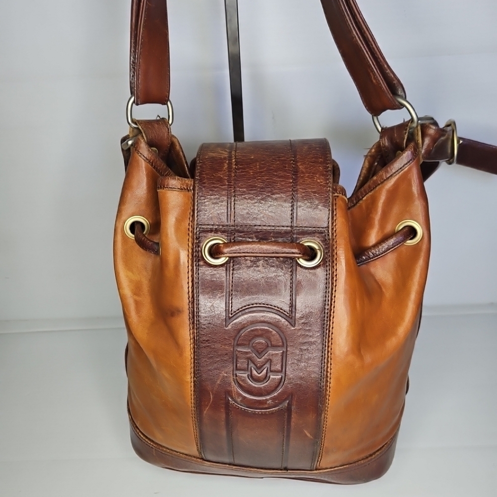 Vintage Marino Orlandi Large Leather Drawstring Bucket Tote Bag Authentic Design - Picture 4 of 14